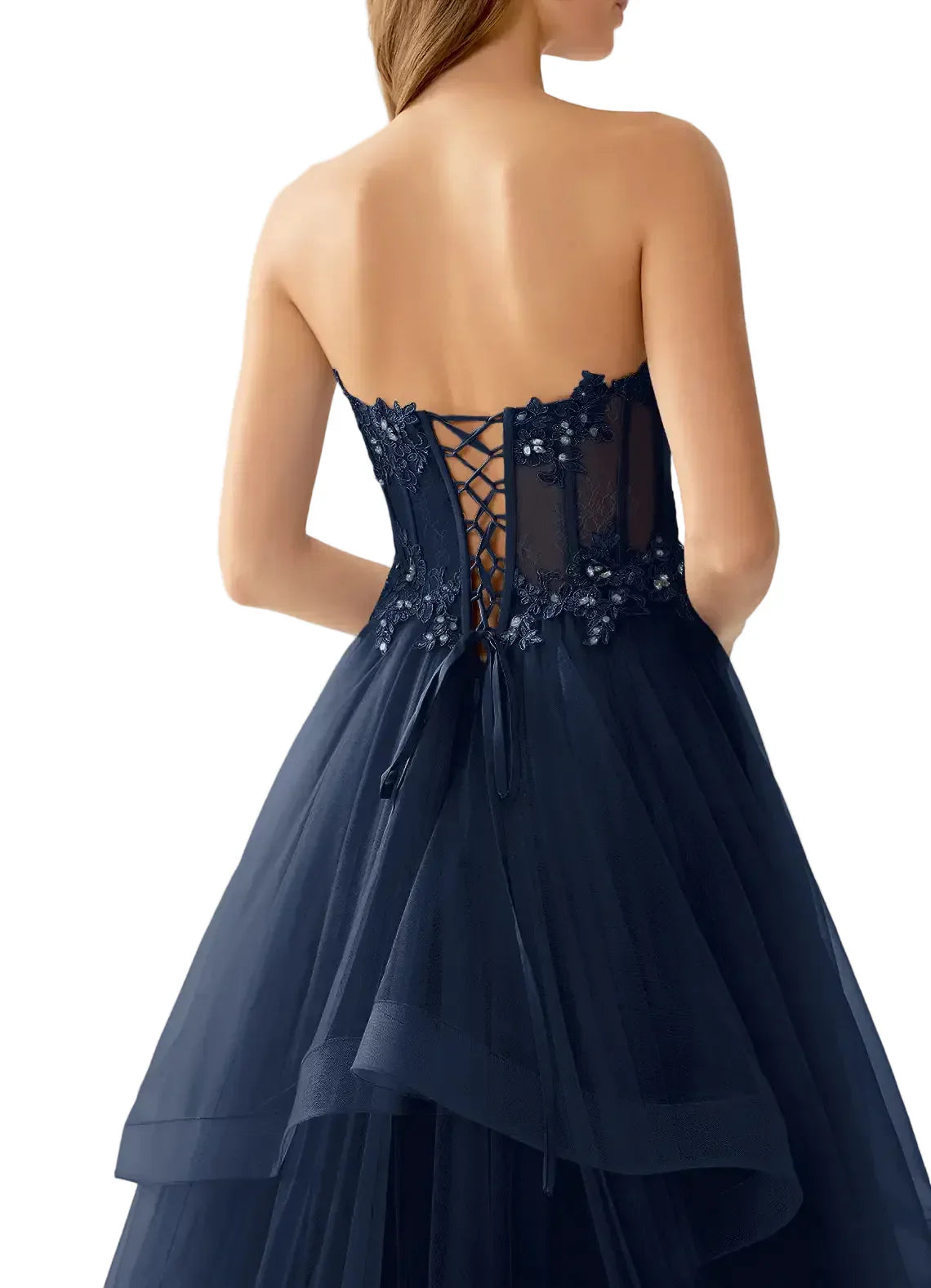 Anais Navy Lace Corset Ruffle Tier Ball Gown