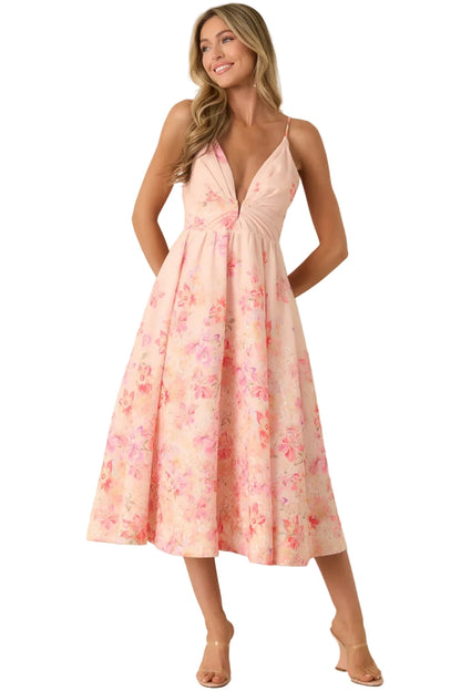 Blush Bloom Pink Floral Midi Dress