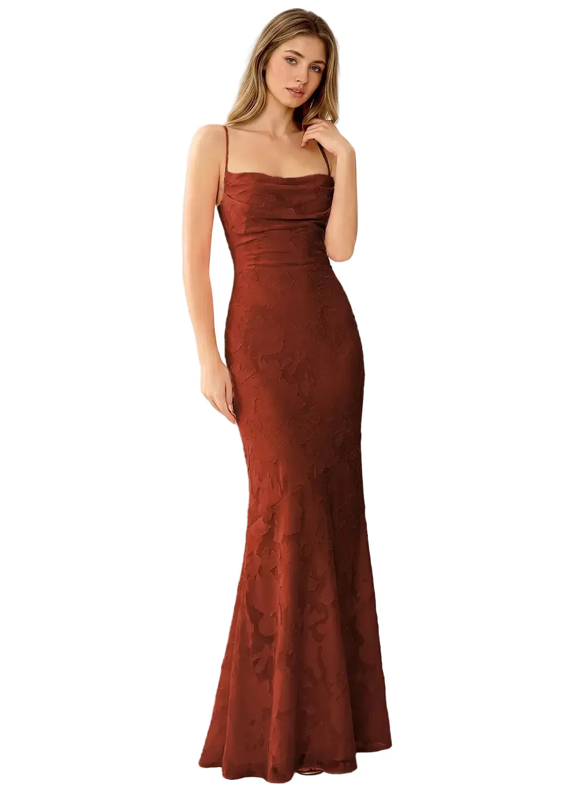 Natasha Truffle Jacquard Lace-Up Mermaid Gown