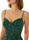 Zivah Dark Green Beaded Mermaid Gown with Lace-Up Corset Back
