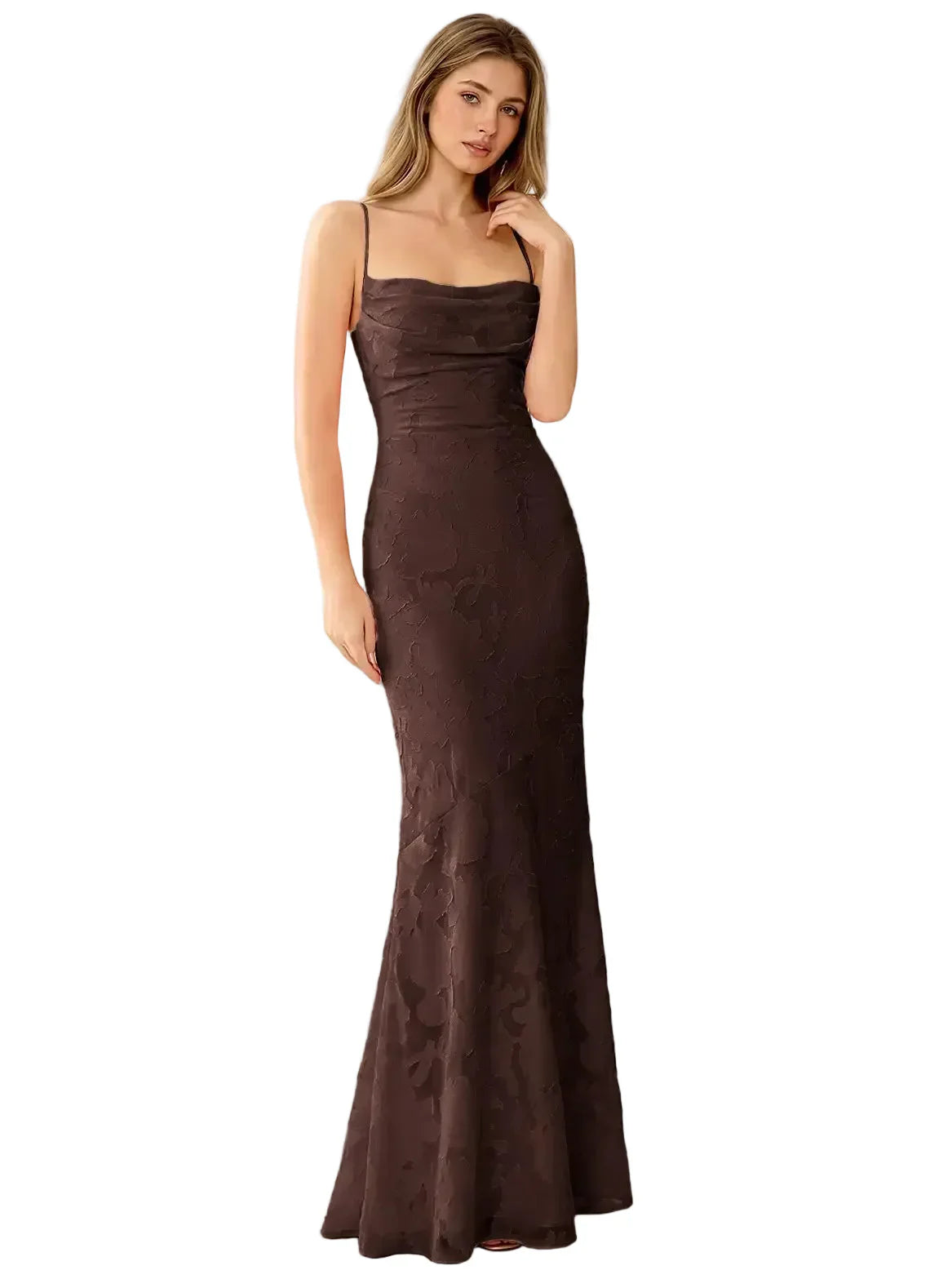 Natasha Truffle Jacquard Lace-Up Mermaid Gown