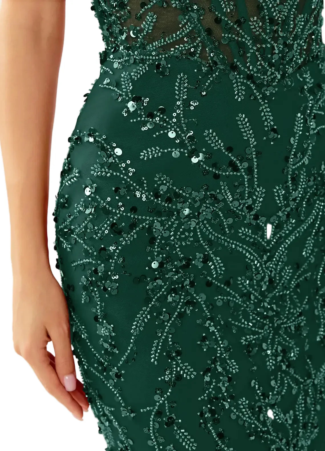 Zivah Dark Green Beaded Mermaid Gown with Lace-Up Corset Back