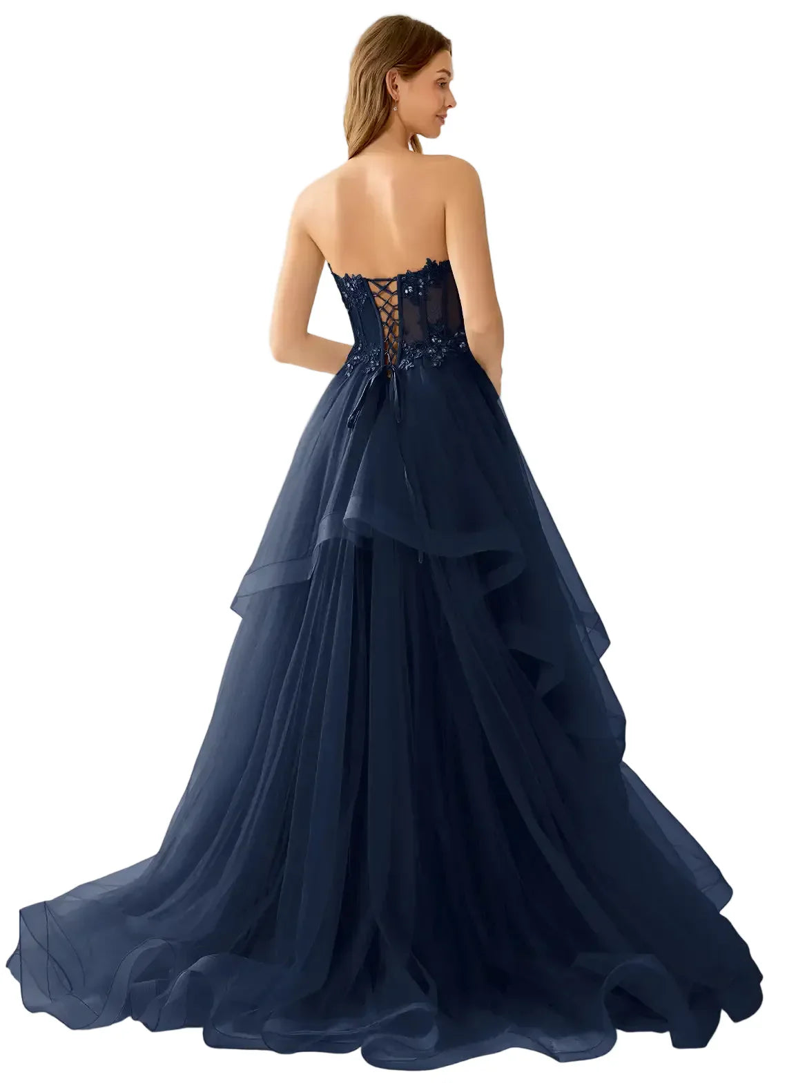 Anais Navy Lace Corset Ruffle Tier Ball Gown