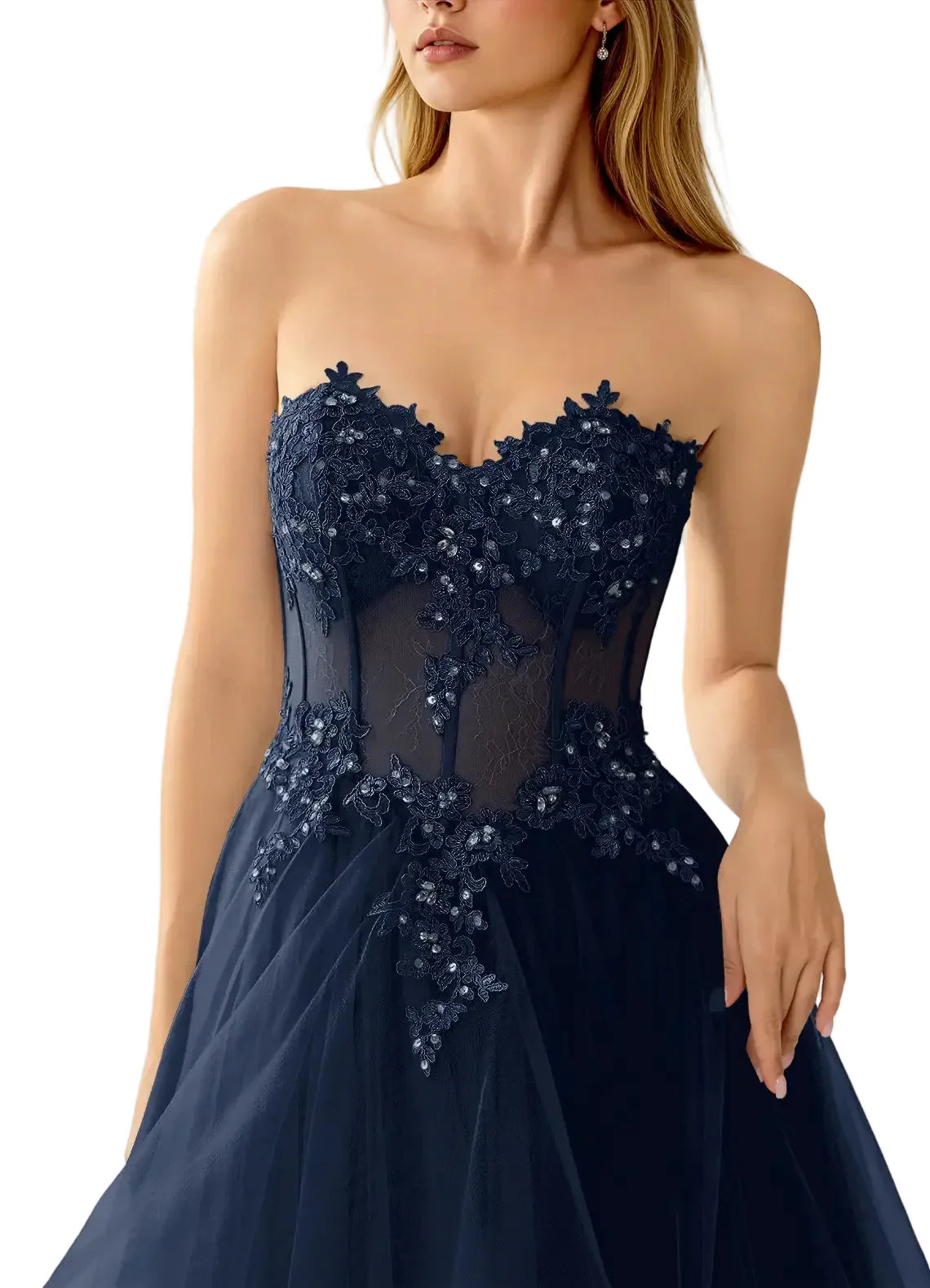 Anais Navy Lace Corset Ruffle Tier Ball Gown