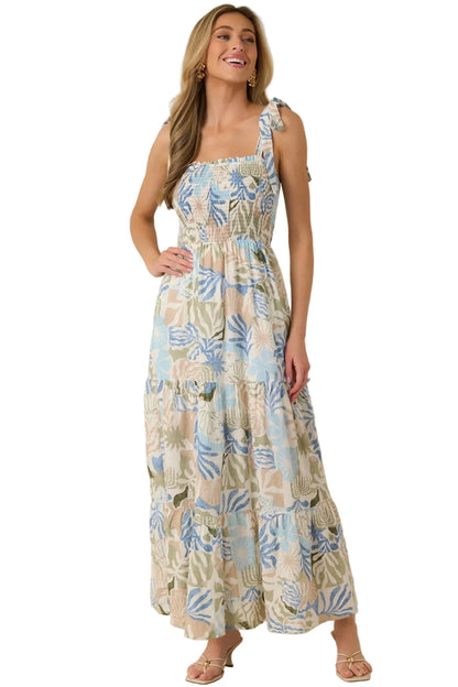 Shoreline Sonata Palm Print Tiered Maxi Dress