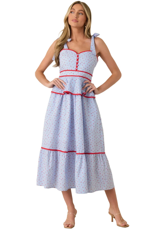 Sweet Tea Floral Peplum Midi Dress