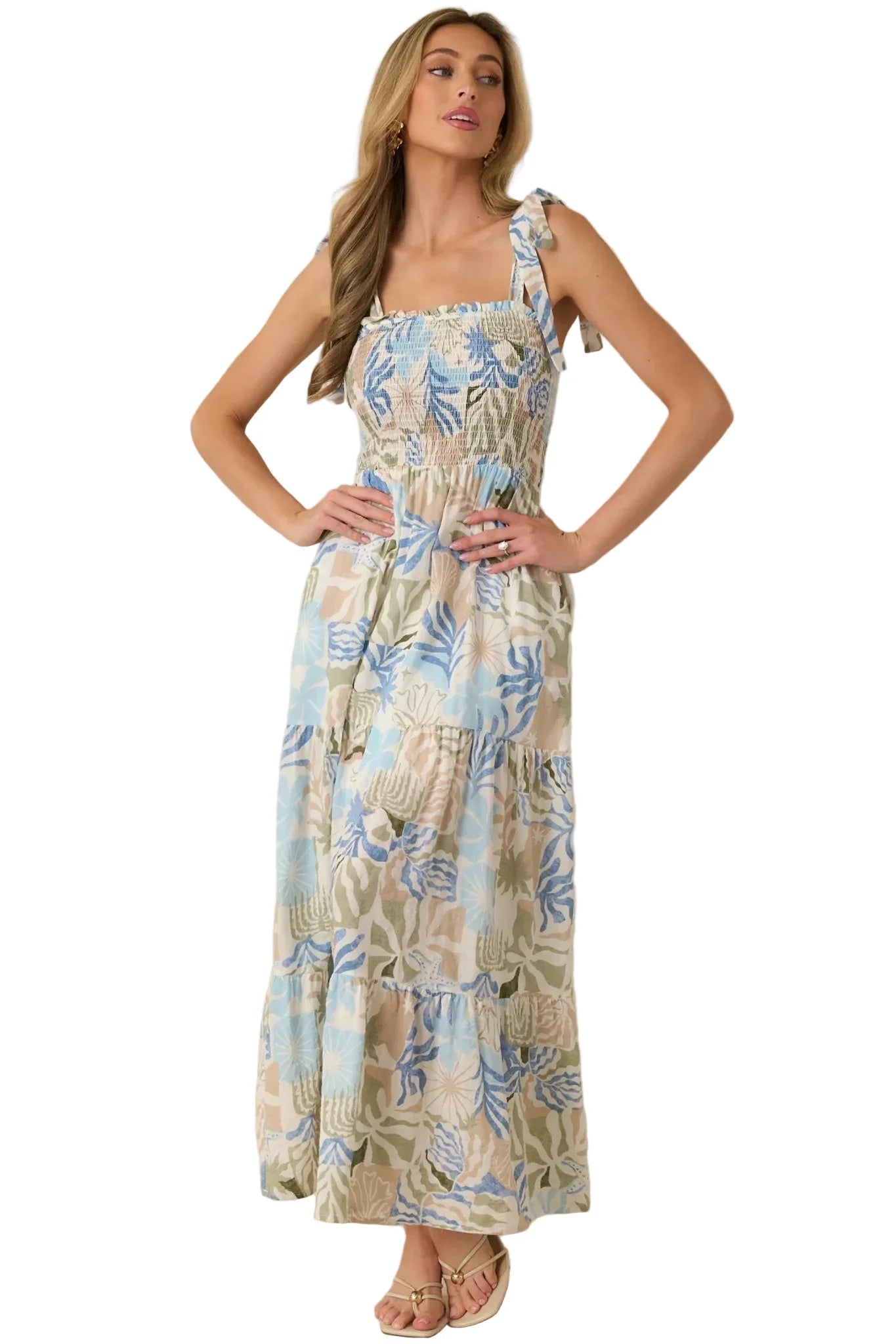 Shoreline Sonata Palm Print Tiered Maxi Dress