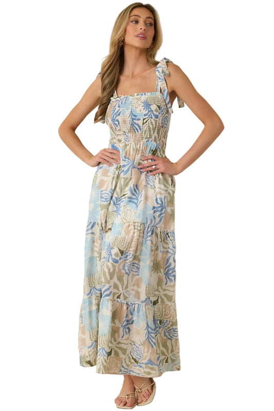 Shoreline Sonata Palm Print Tiered Maxi Dress