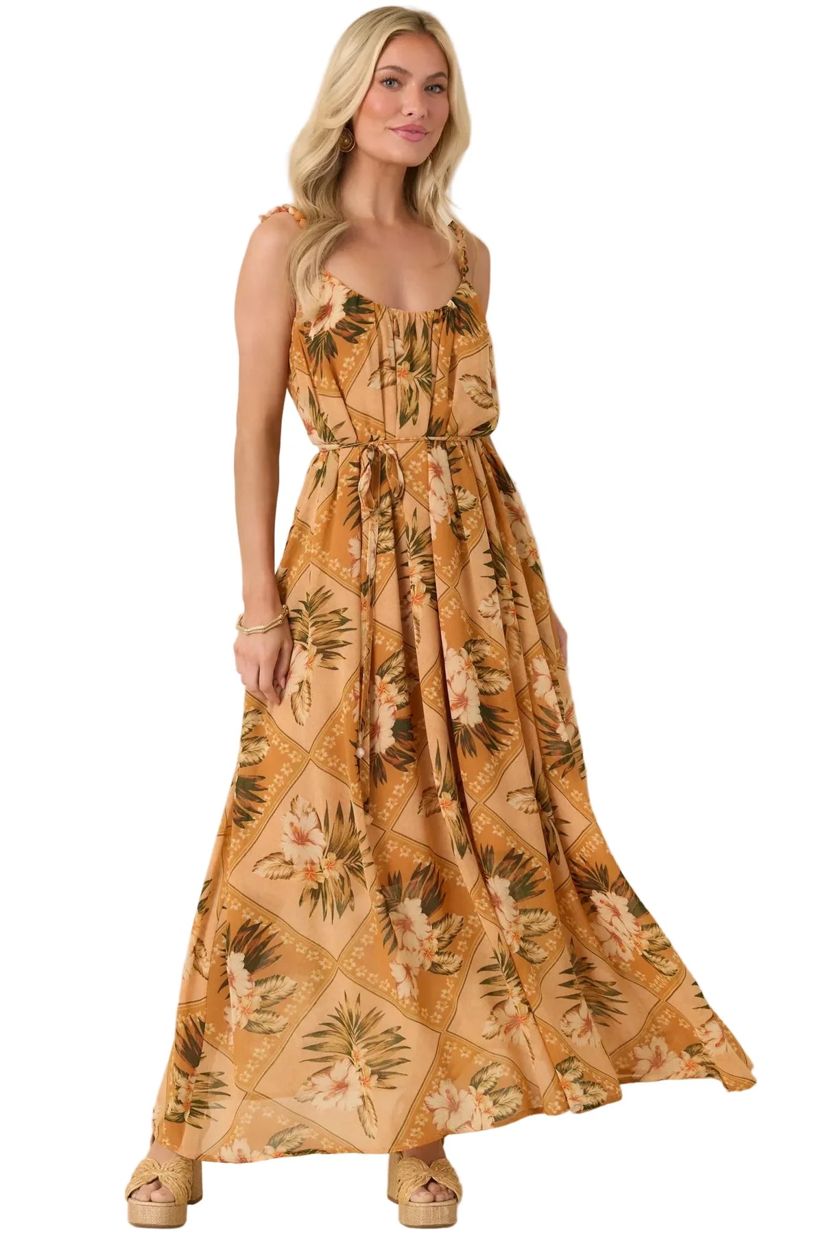Paradise Calling Tropical Beaded Strap Maxi Dress