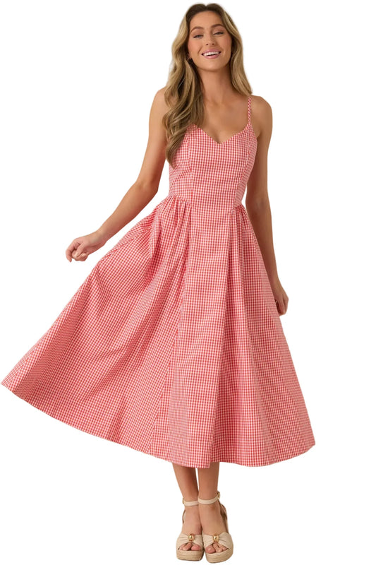 Weekend Coast Gingham Midi Dress