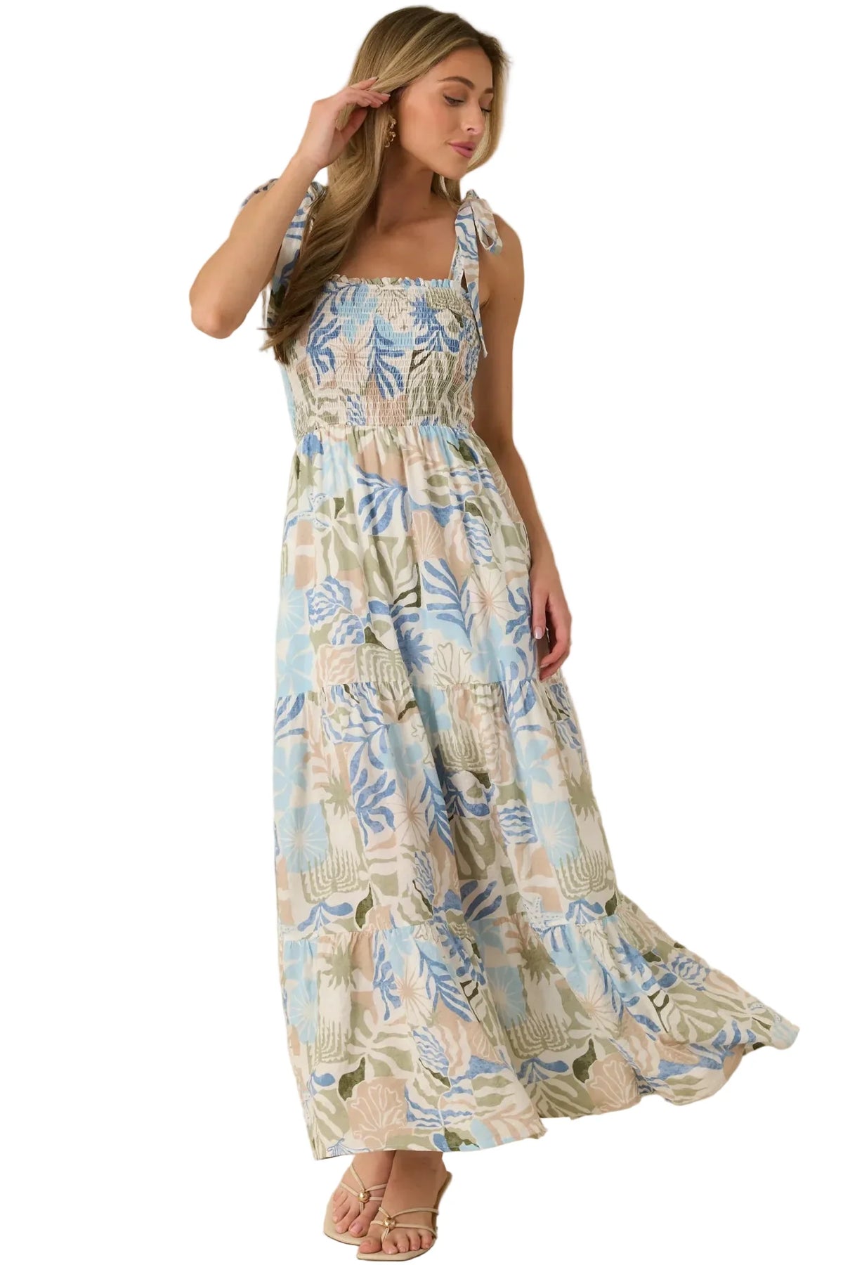 Shoreline Sonata Palm Print Tiered Maxi Dress