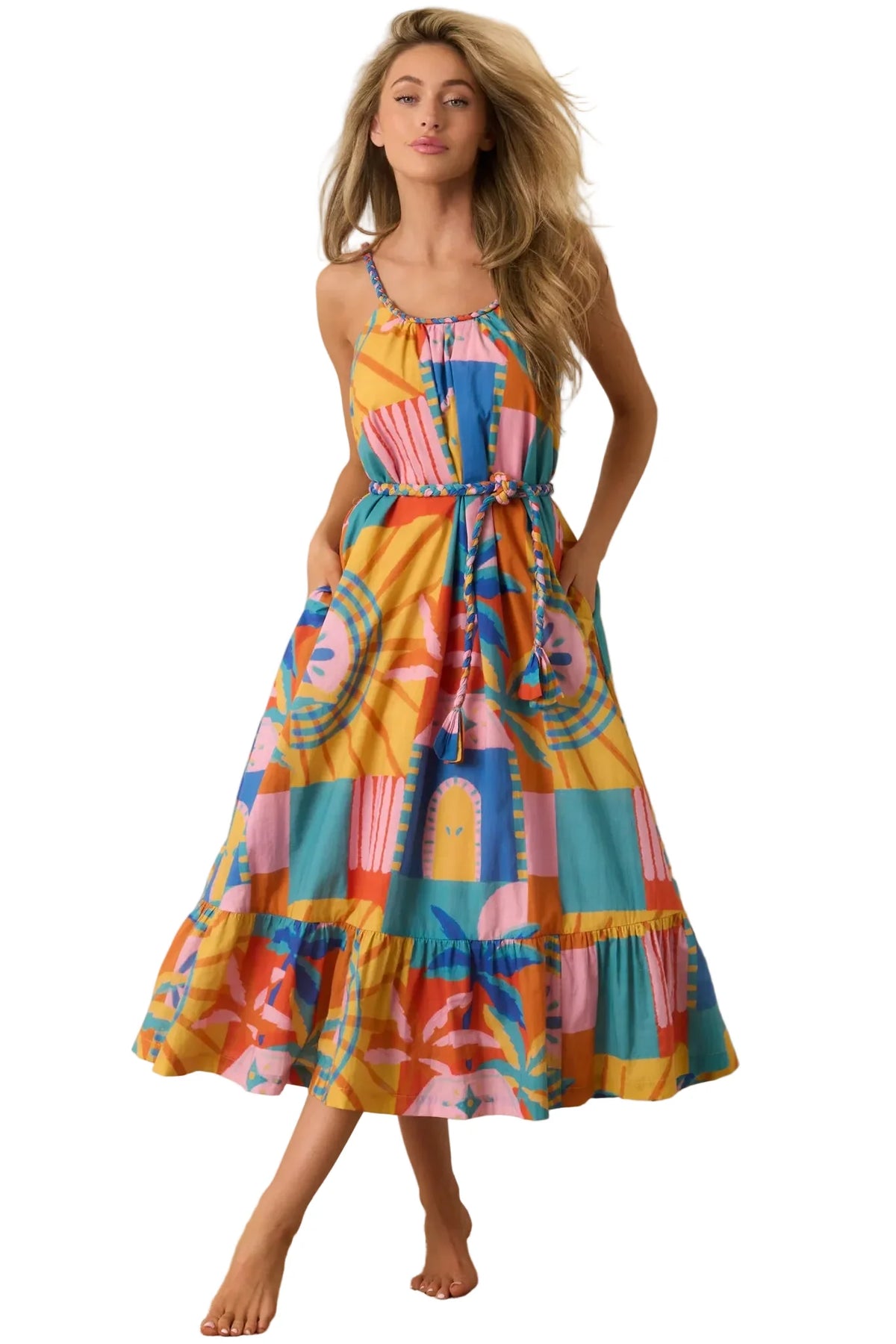 Sunset Mosaic Tropical Midi Dress