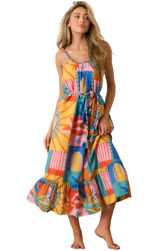 Sunset Mosaic Tropical Midi Dress