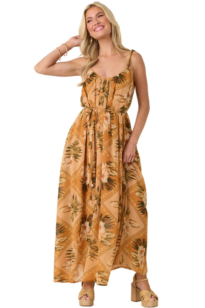 Paradise Calling Tropical Beaded Strap Maxi Dress