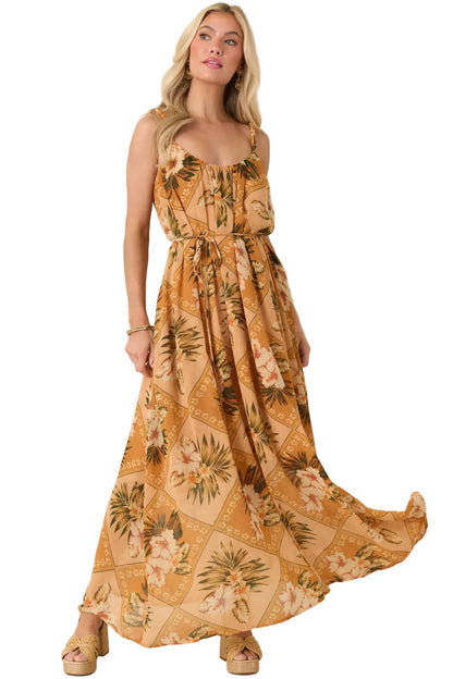 Paradise Calling Tropical Beaded Strap Maxi Dress