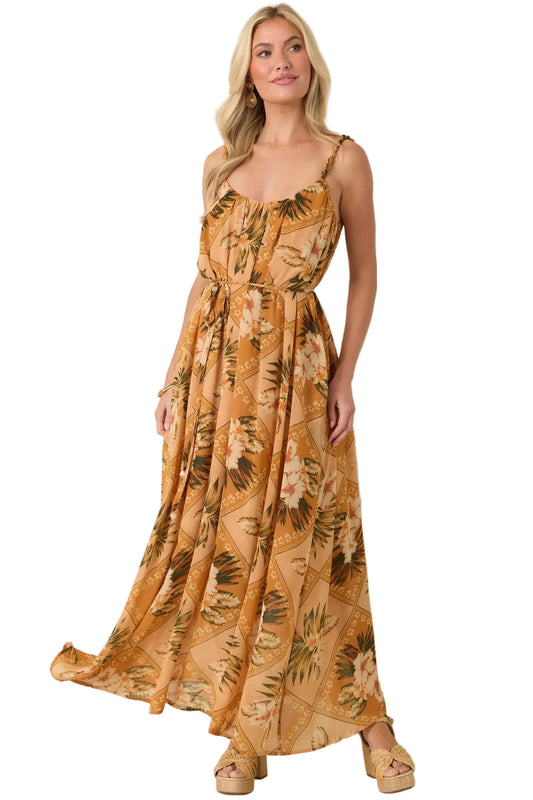 Paradise Calling Tropical Beaded Strap Maxi Dress
