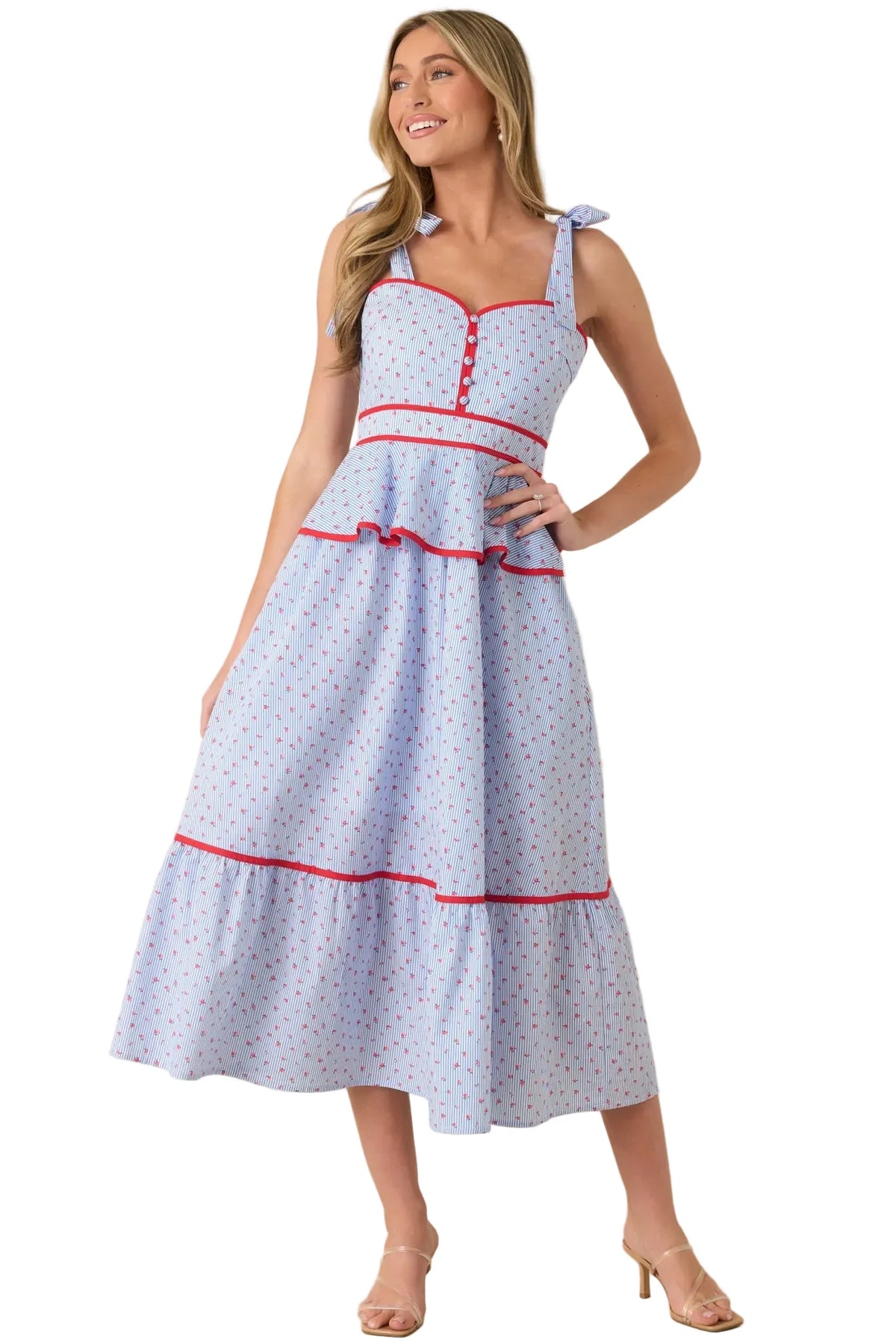 Sweet Tea Floral Peplum Midi Dress