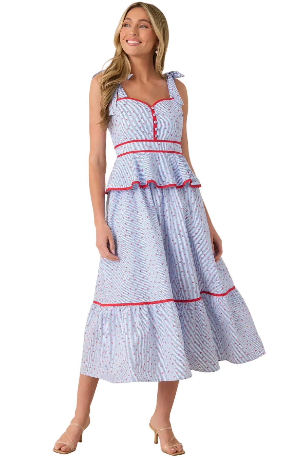 Sweet Tea Floral Peplum Midi Dress