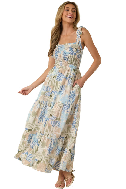 Shoreline Sonata Palm Print Tiered Maxi Dress