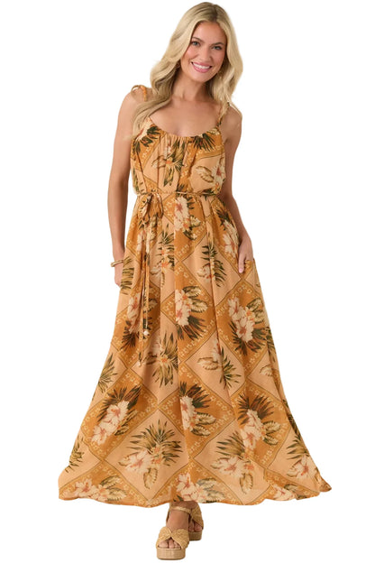 Paradise Calling Tropical Beaded Strap Maxi Dress