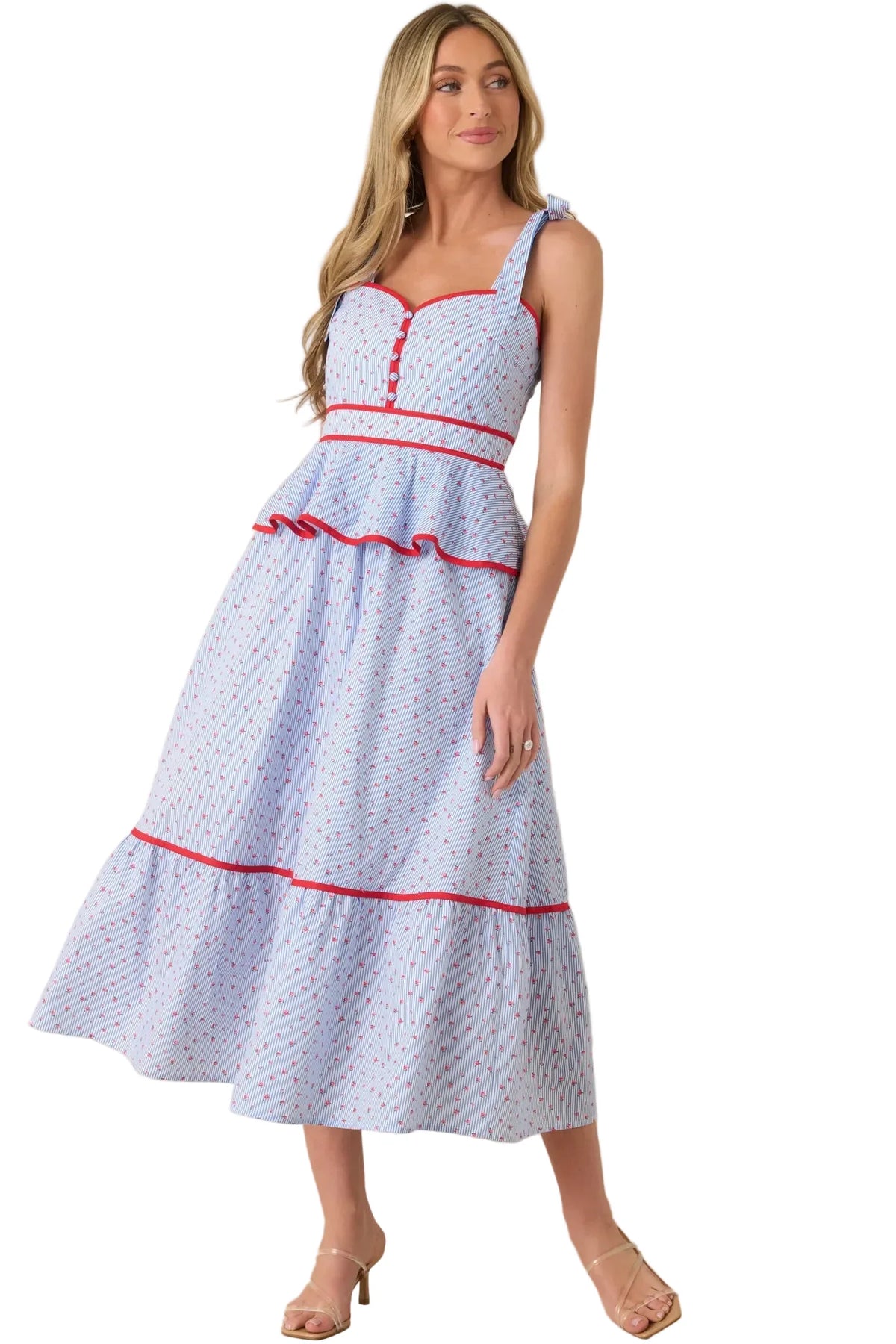 Sweet Tea Floral Peplum Midi Dress