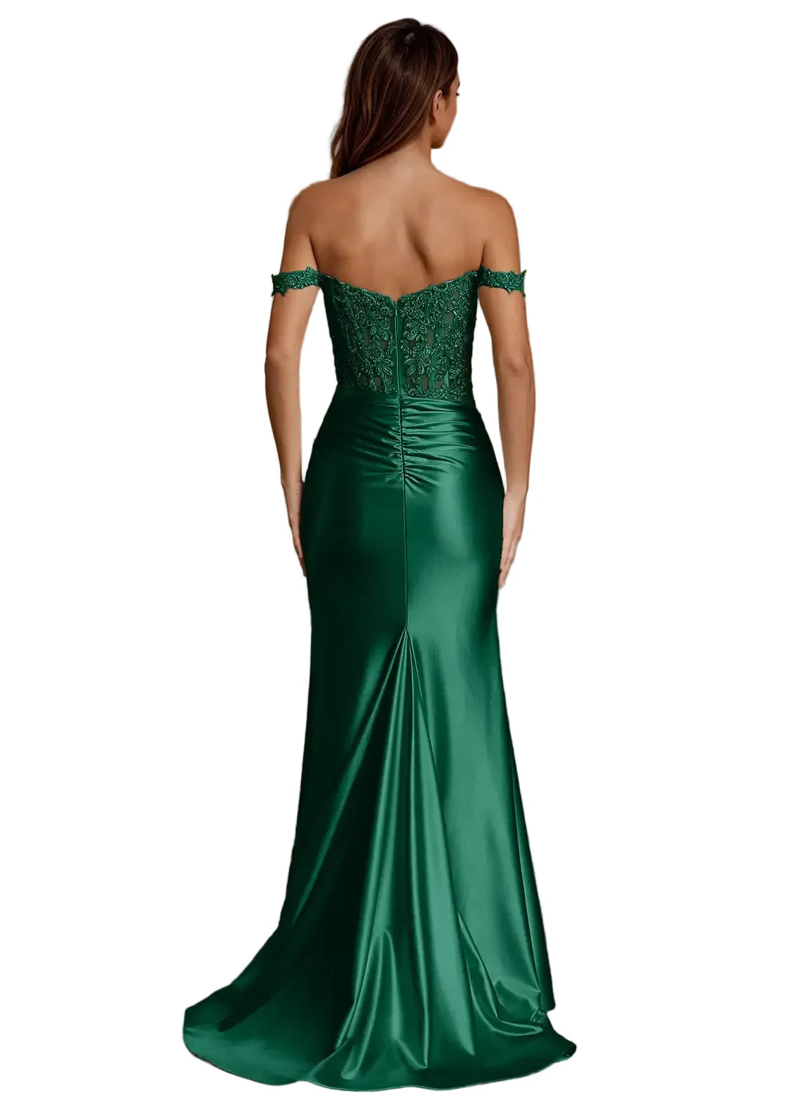 Wrentino Dark Green Embroidered Satin Mermaid Gown