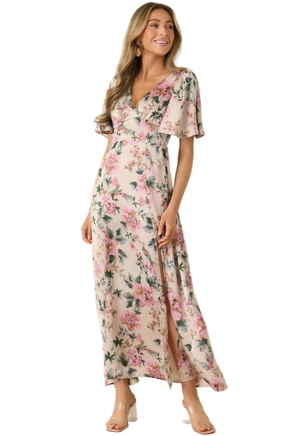 Rosewood Romance Floral Flutter Sleeve Maxi Dress